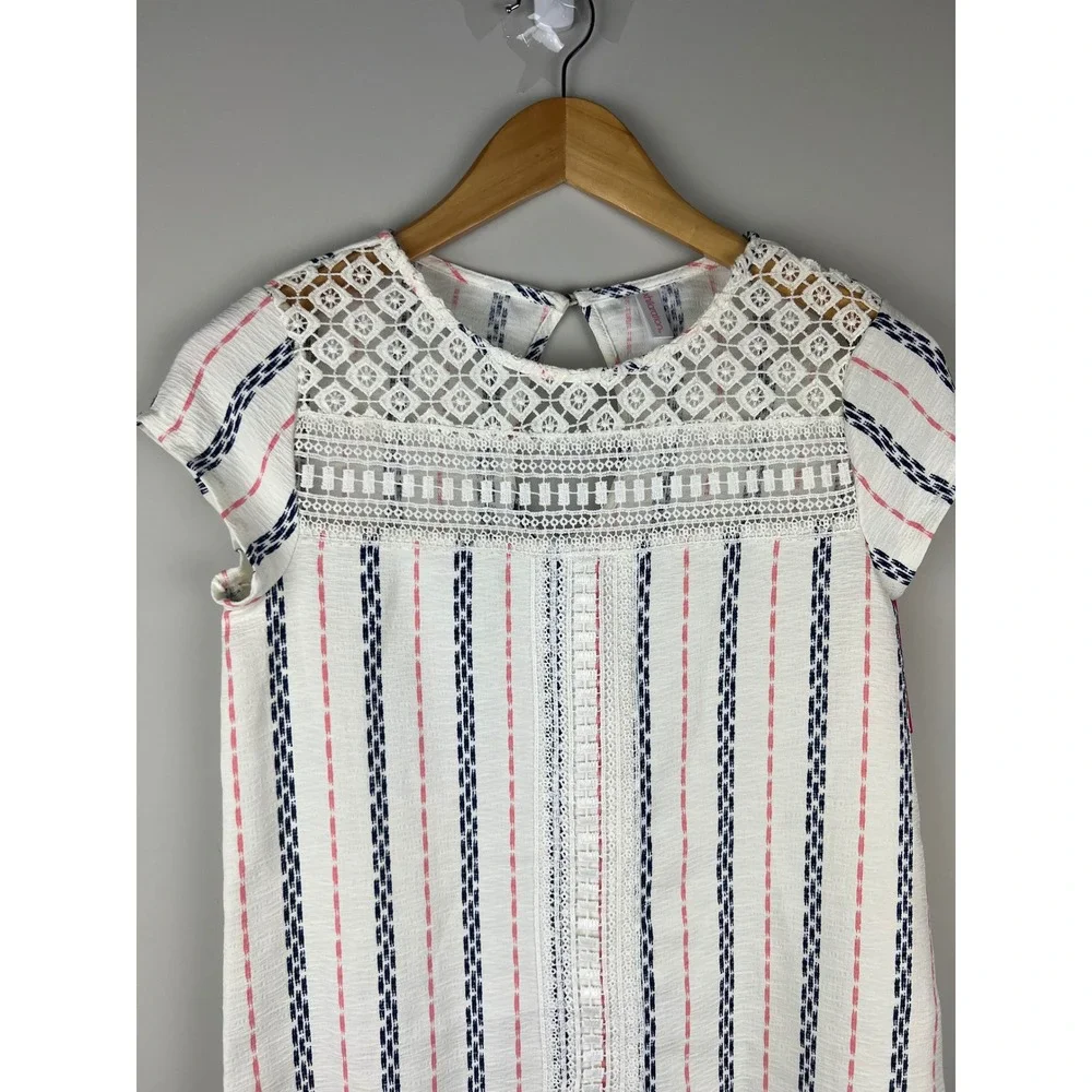 Xhilaration Girls XS White Navy Pink Striped Crochet Lace Shift Dress NWT - Picture 8 of 9